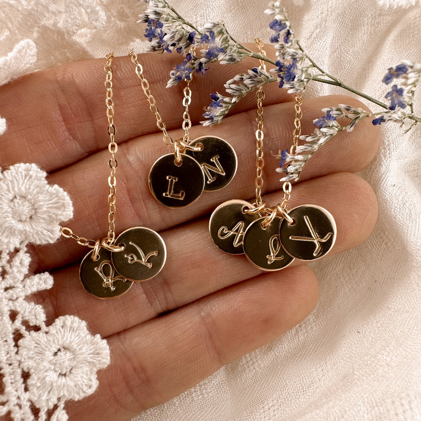 Custom initial disc necklace - gold
