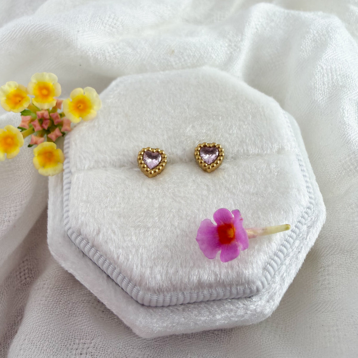 Crystal Pink Heart screwbacks - Myzie Collection Lise's Pieces