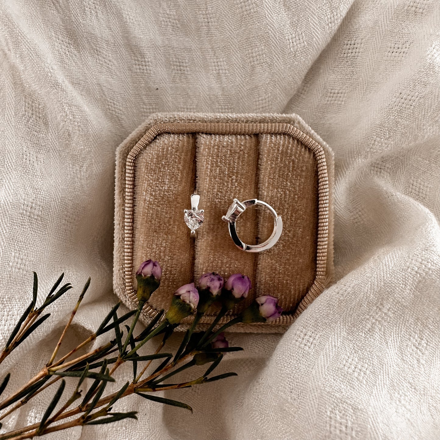 Sterling Crystal Heart Huggies