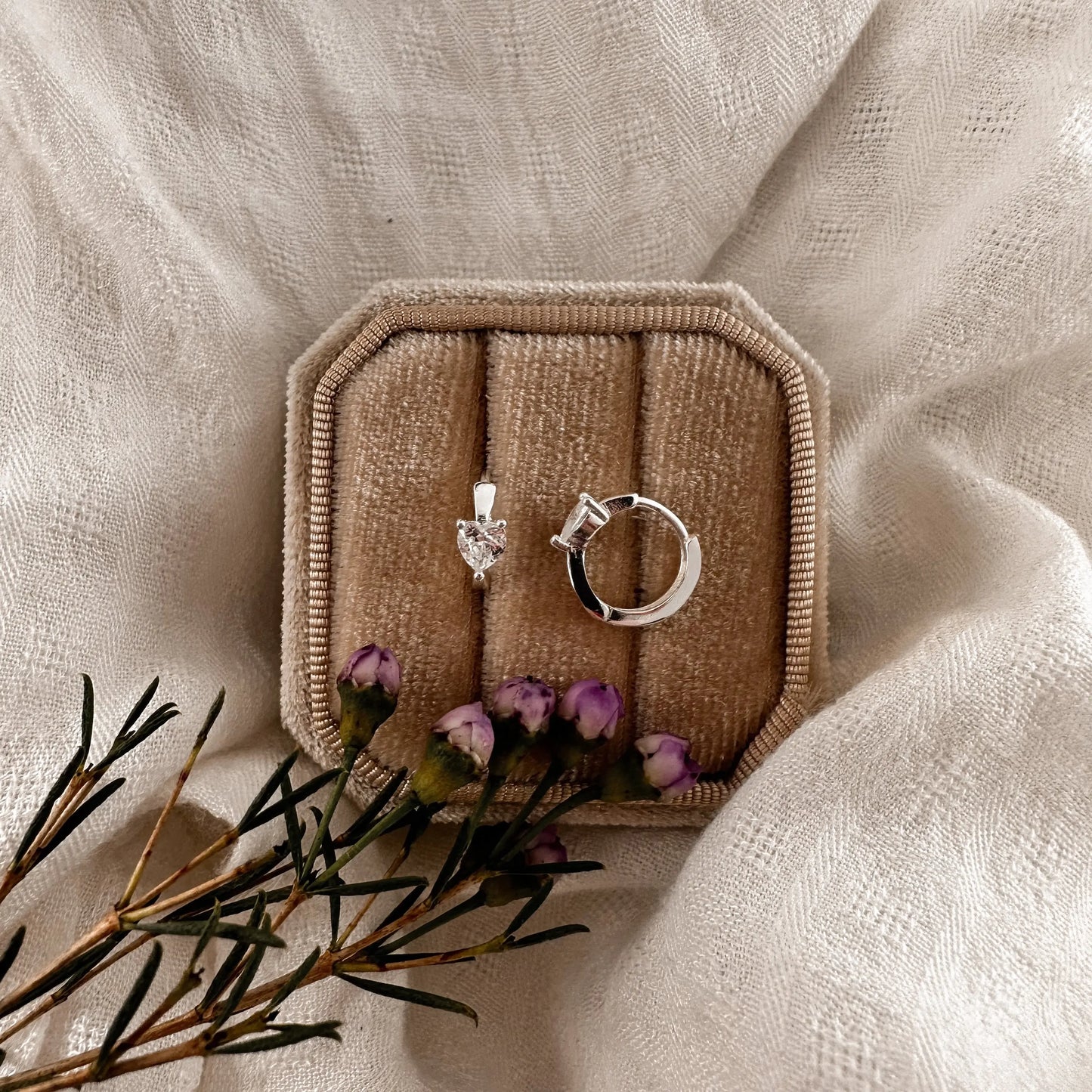 Sterling Crystal Heart Huggies Lise's Pieces