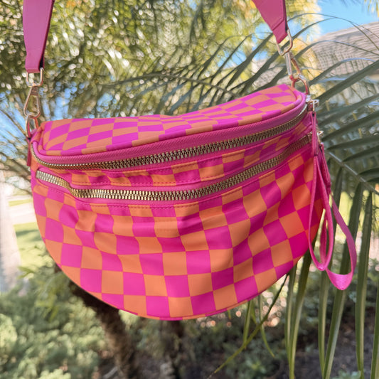 Oversized Crossbody - Pink & Orange Checkered Lise's Pieces