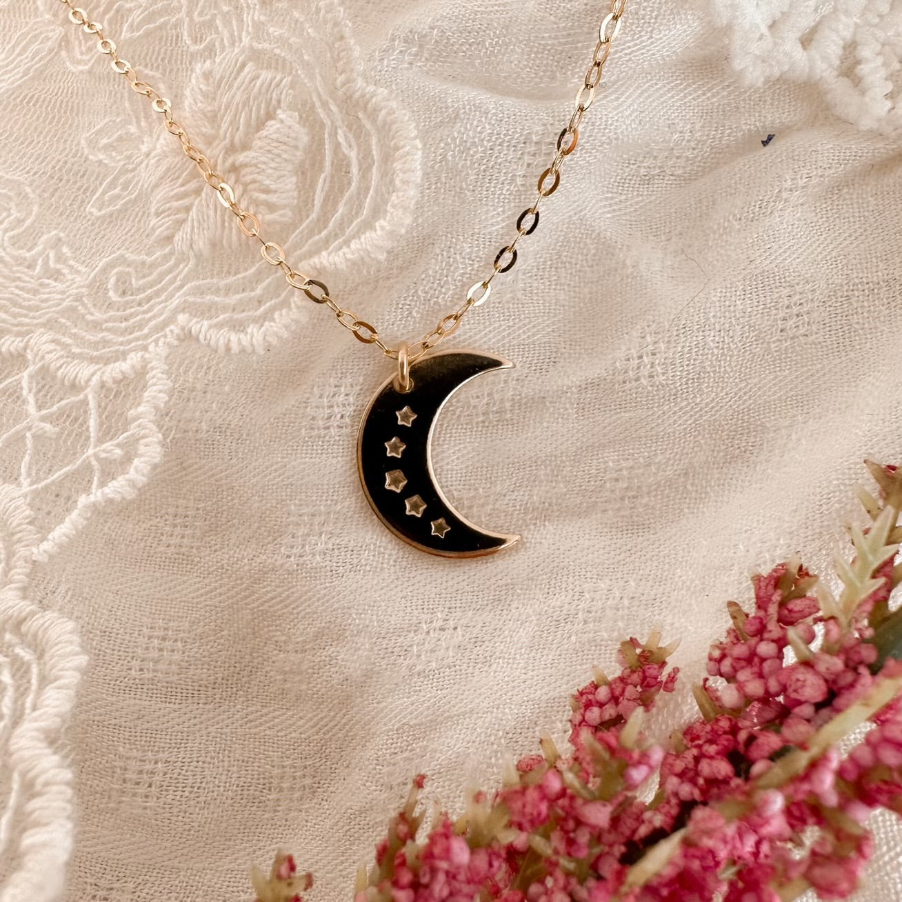 Custom Crescent + stars neckace - gold