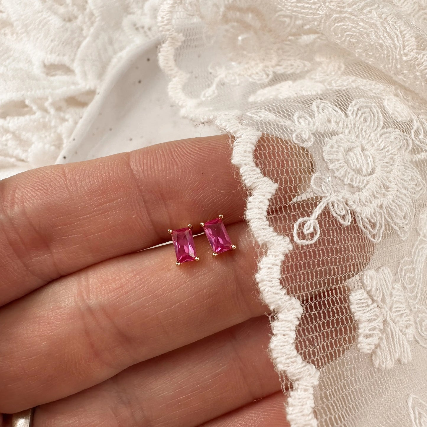 Pink Baguette studs Lise's Pieces