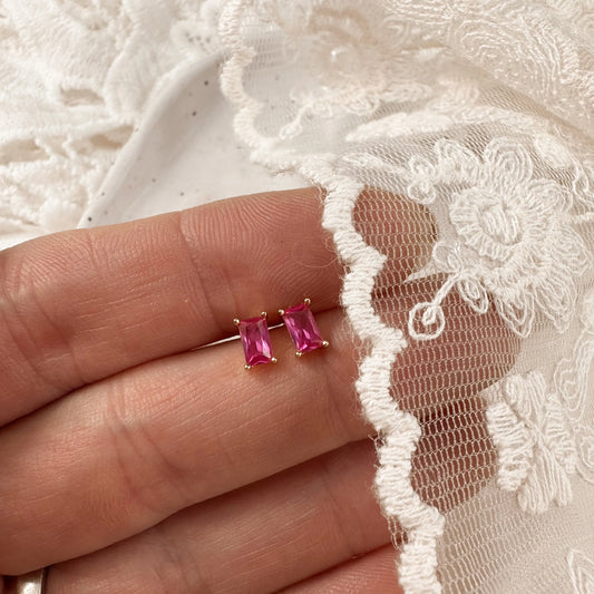 Pink Baguette studs Lise's Pieces