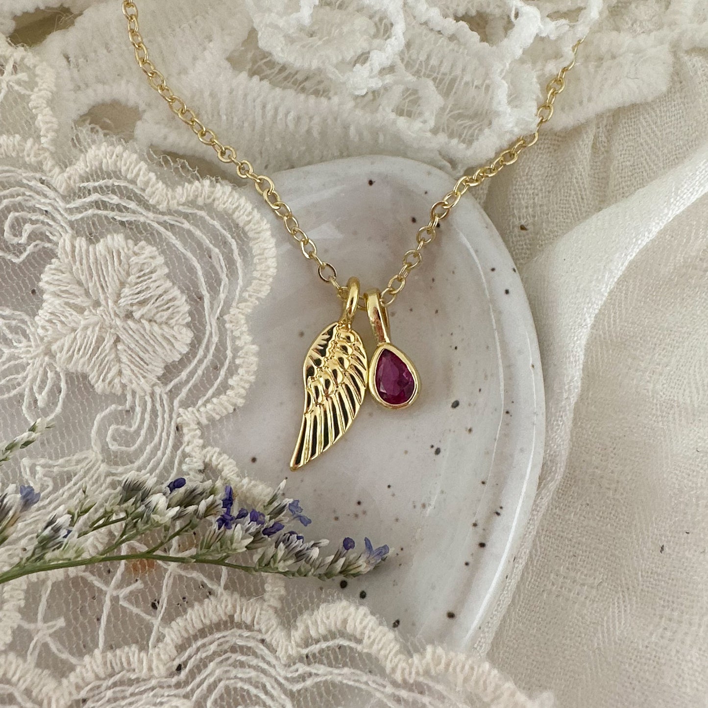 Angel wing + Birthstone
