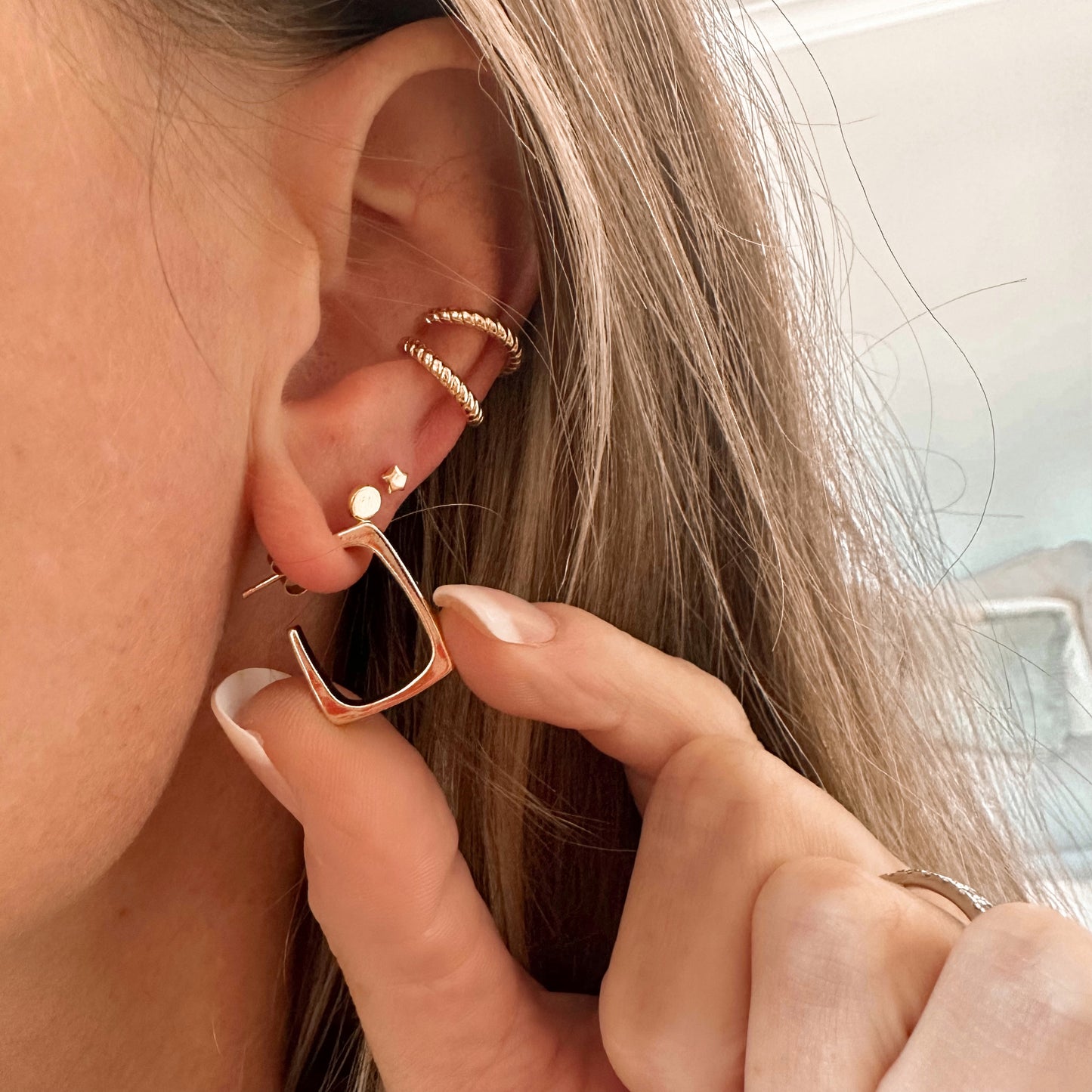 Square post hoops - gold