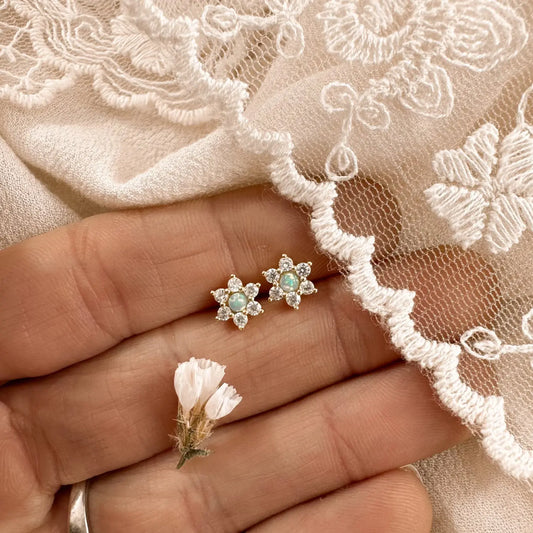 Turquoise opal + crystal flower studs - gold Lise's Pieces