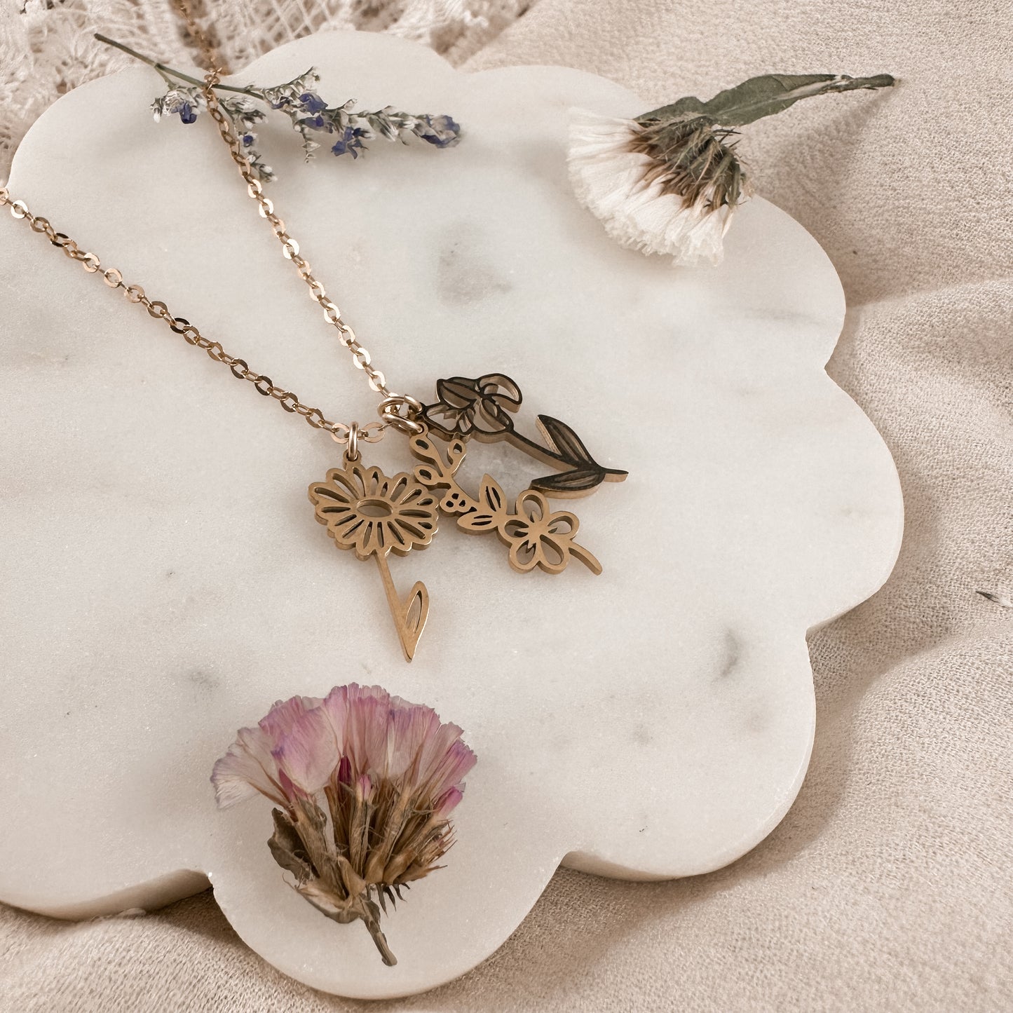 Birth flower pendant necklace - gold