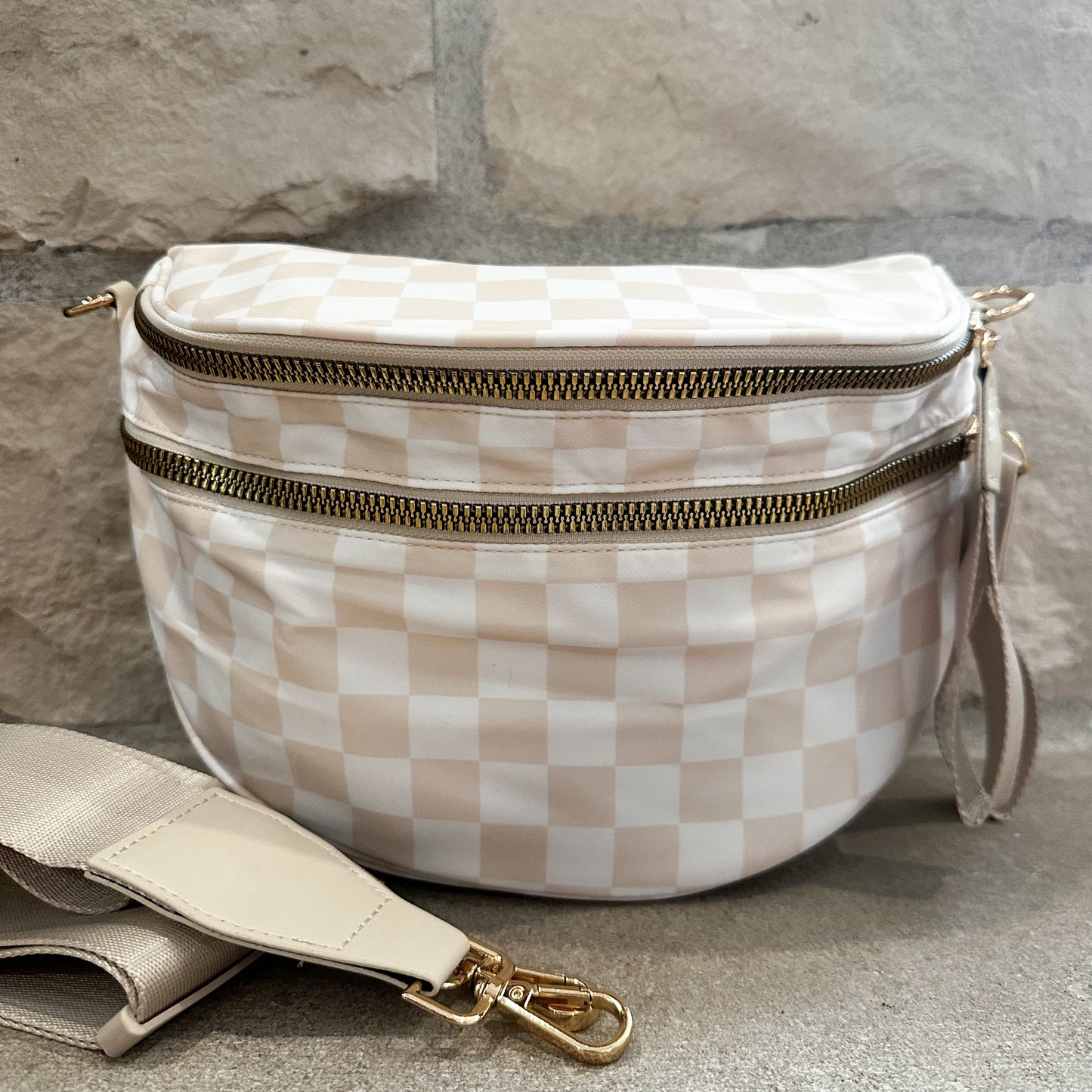 Oversized Crossbody - Beige Checkered