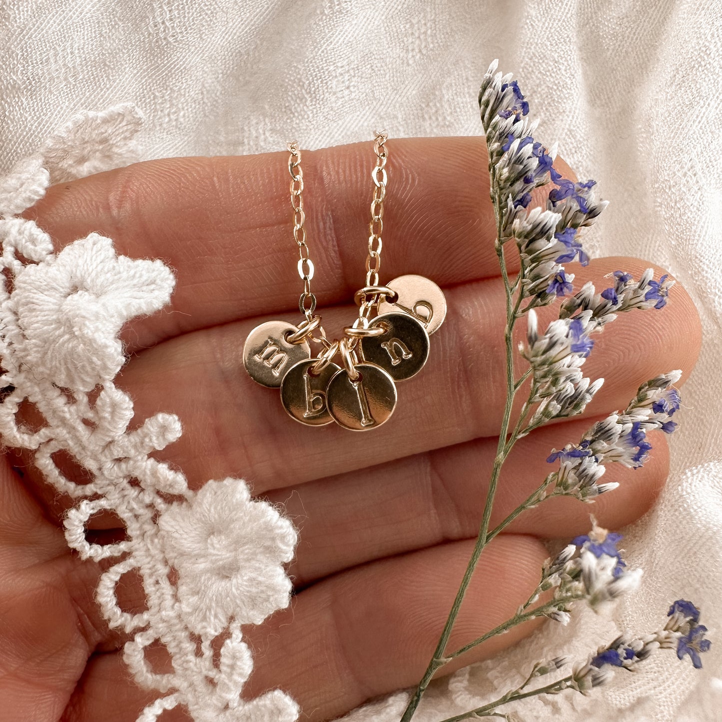 Custom mini initial disc necklace - gold