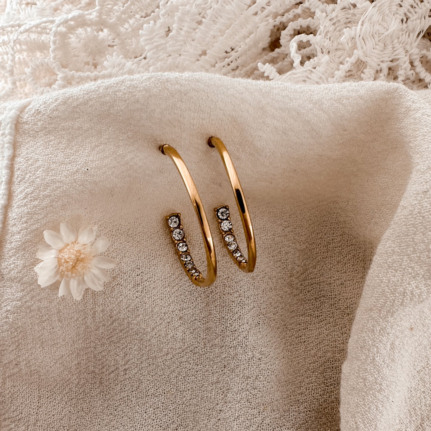 Crystal bottom hoops - gold