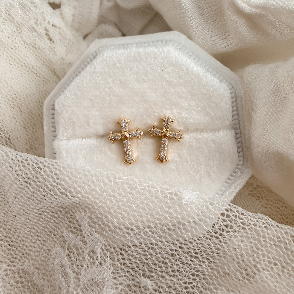 Crystal Cross Studs Lise's Pieces