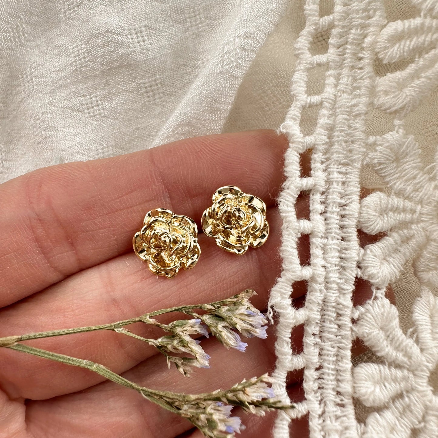 Gold Rose studs Lise's Pieces