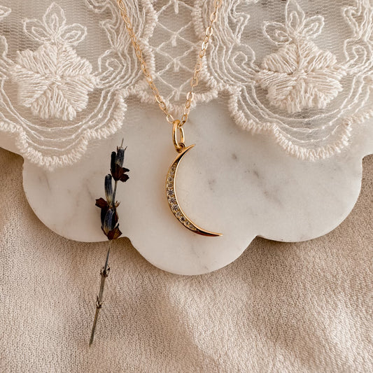 Crystal crescent necklace - gold