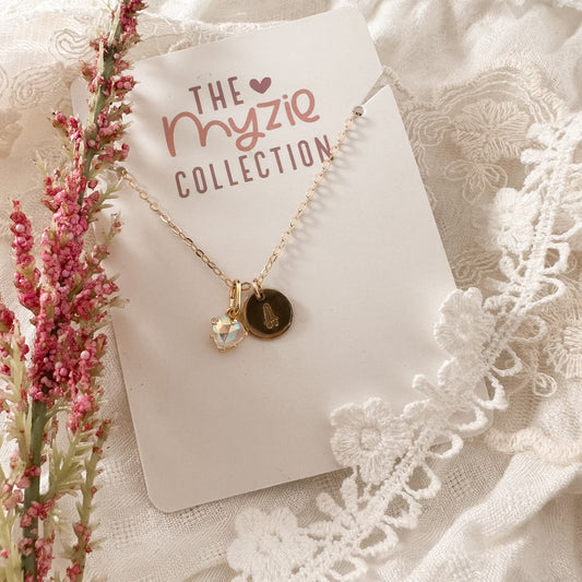 Monogram opal crystal heart necklace - Myzie collection