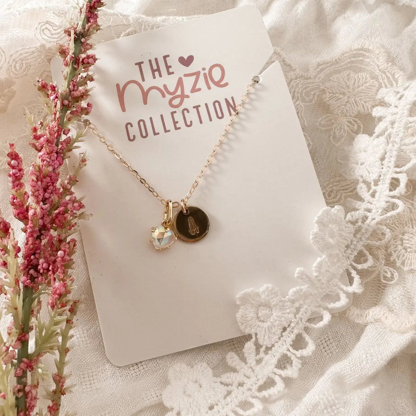 Monogram opal crystal heart necklace - Myzie collection Lise's Pieces