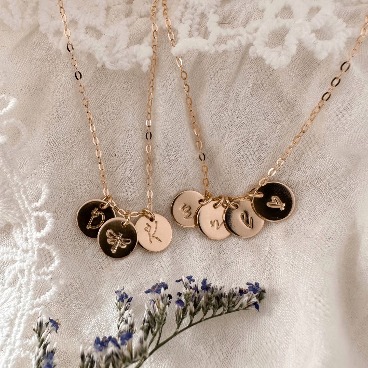 Custom initial disc necklace - gold