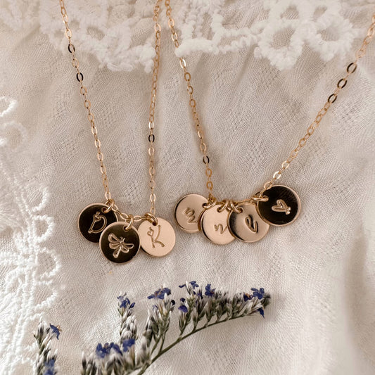 Custom initial disc necklace - gold