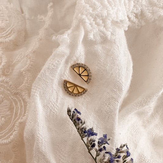 Crystal lemon studs - gold