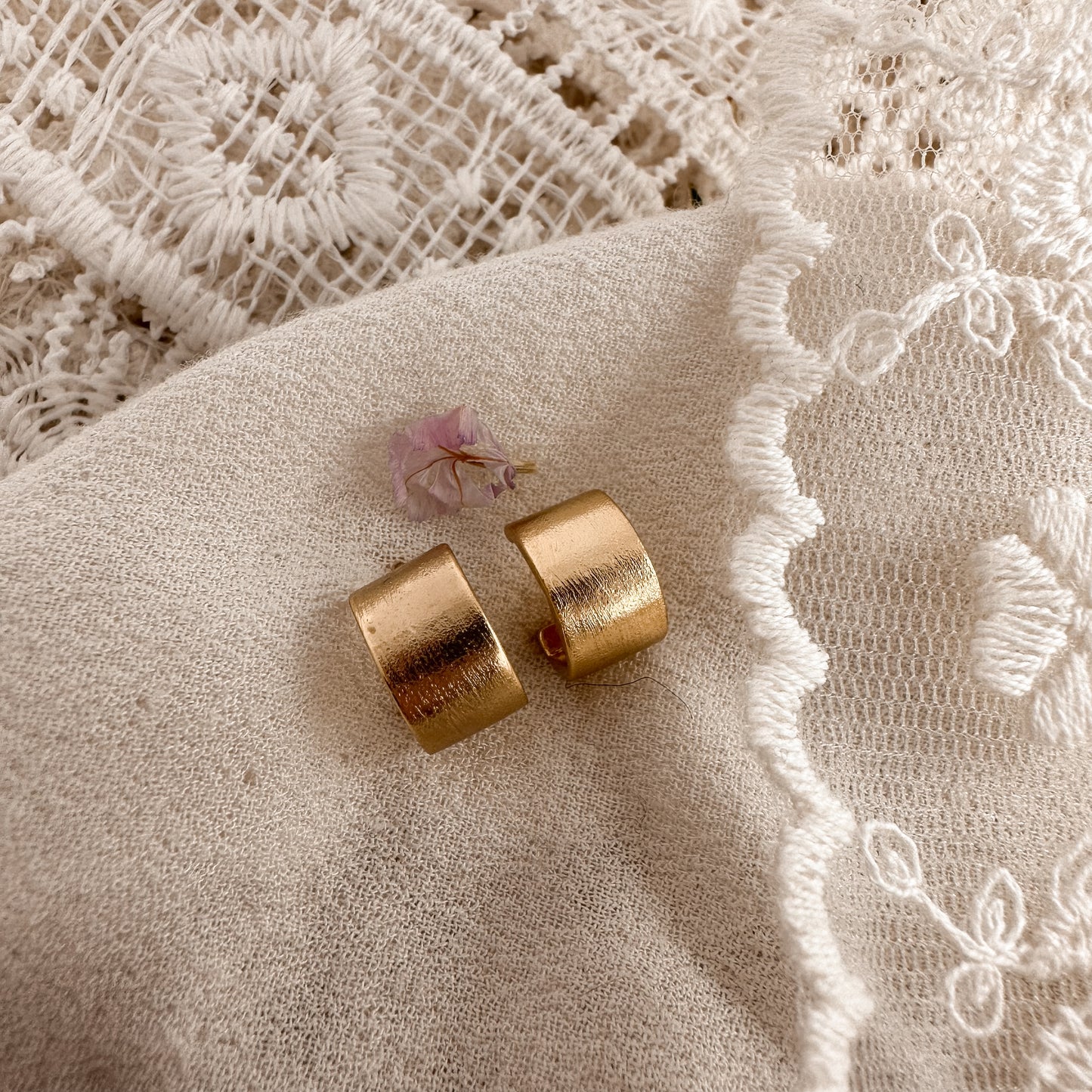 Wide brushed gold hoops