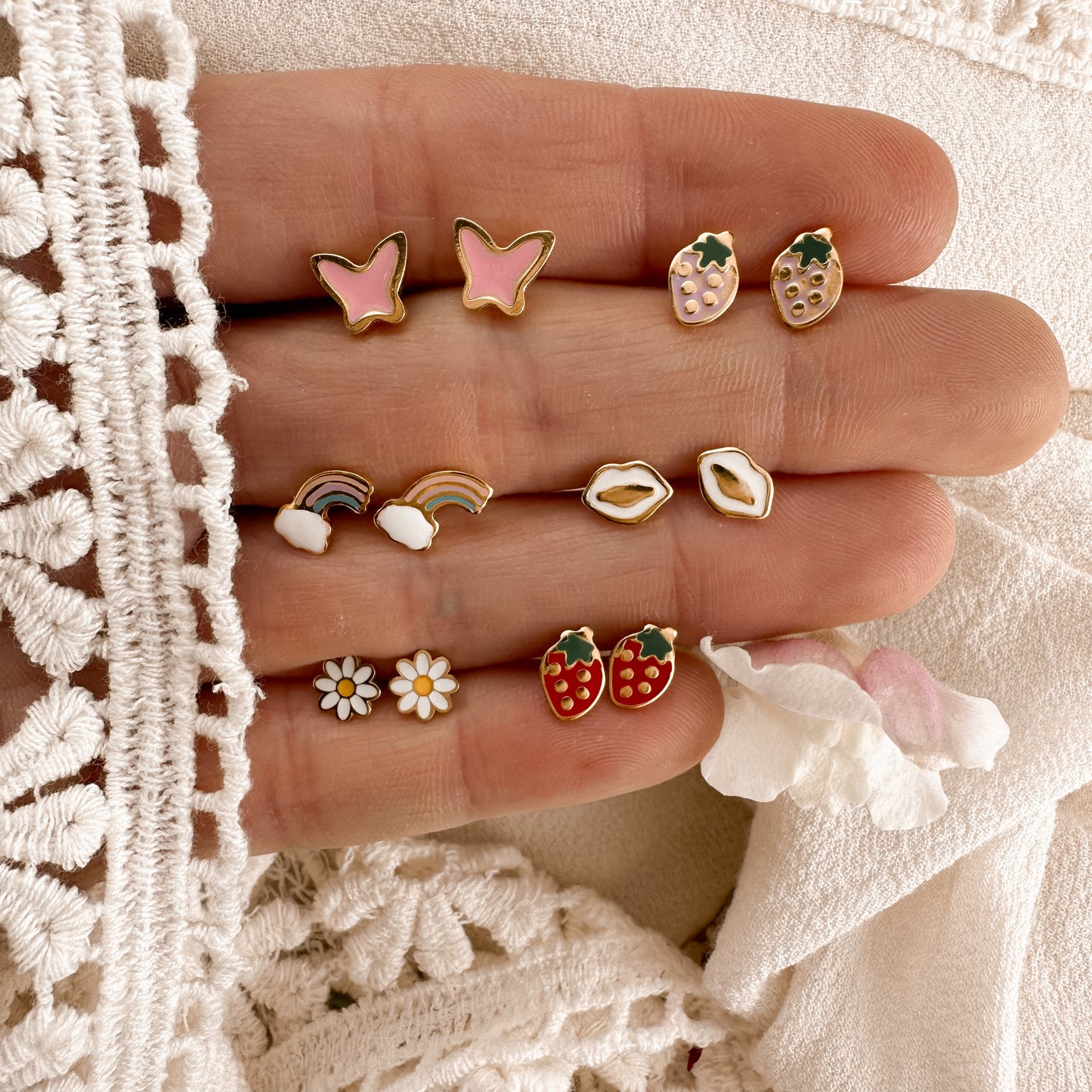 Red strawberry screwback studs