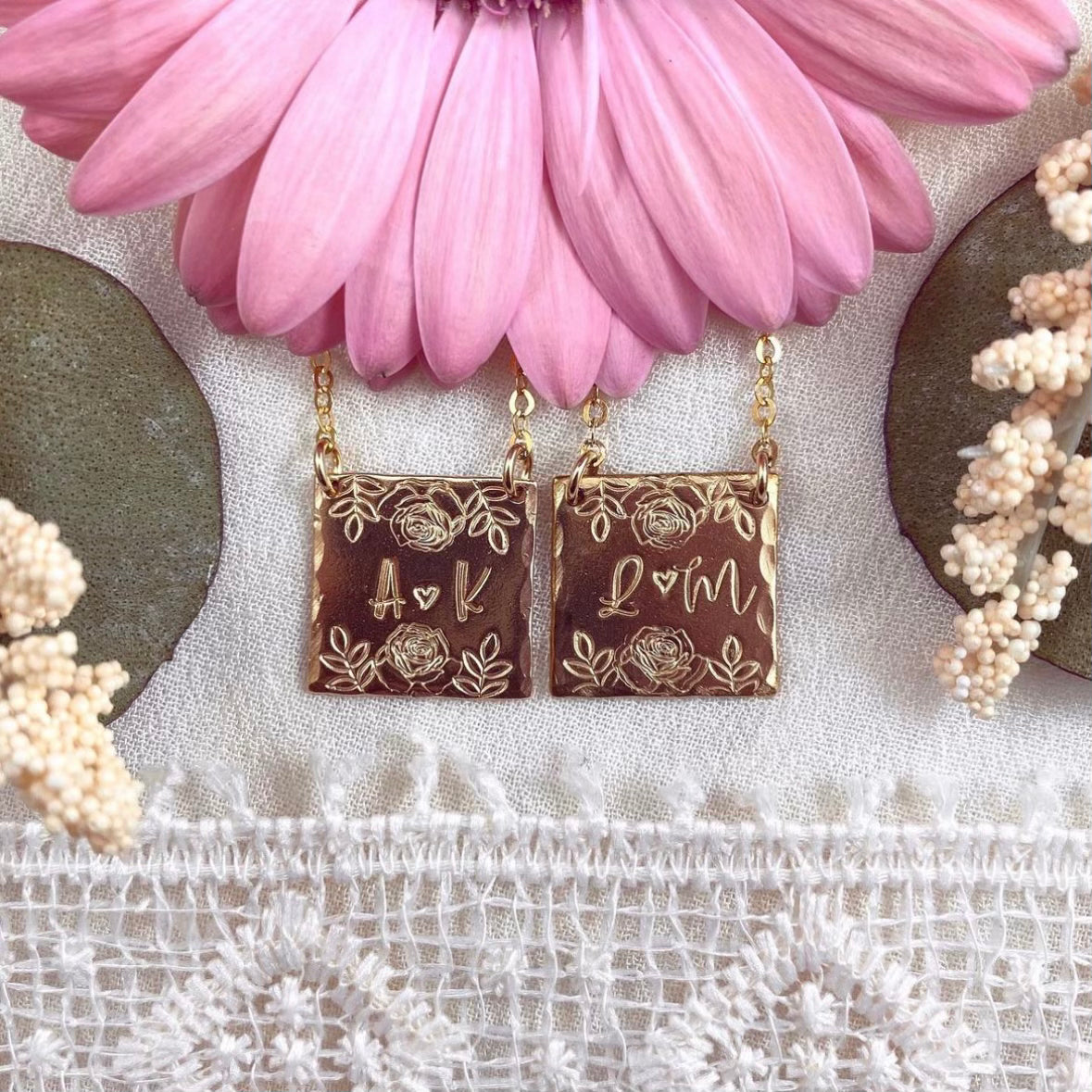 Custom initial square necklace - gold