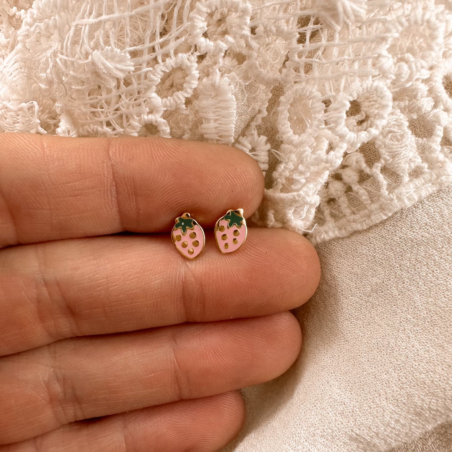 Pink strawberry screwback studs
