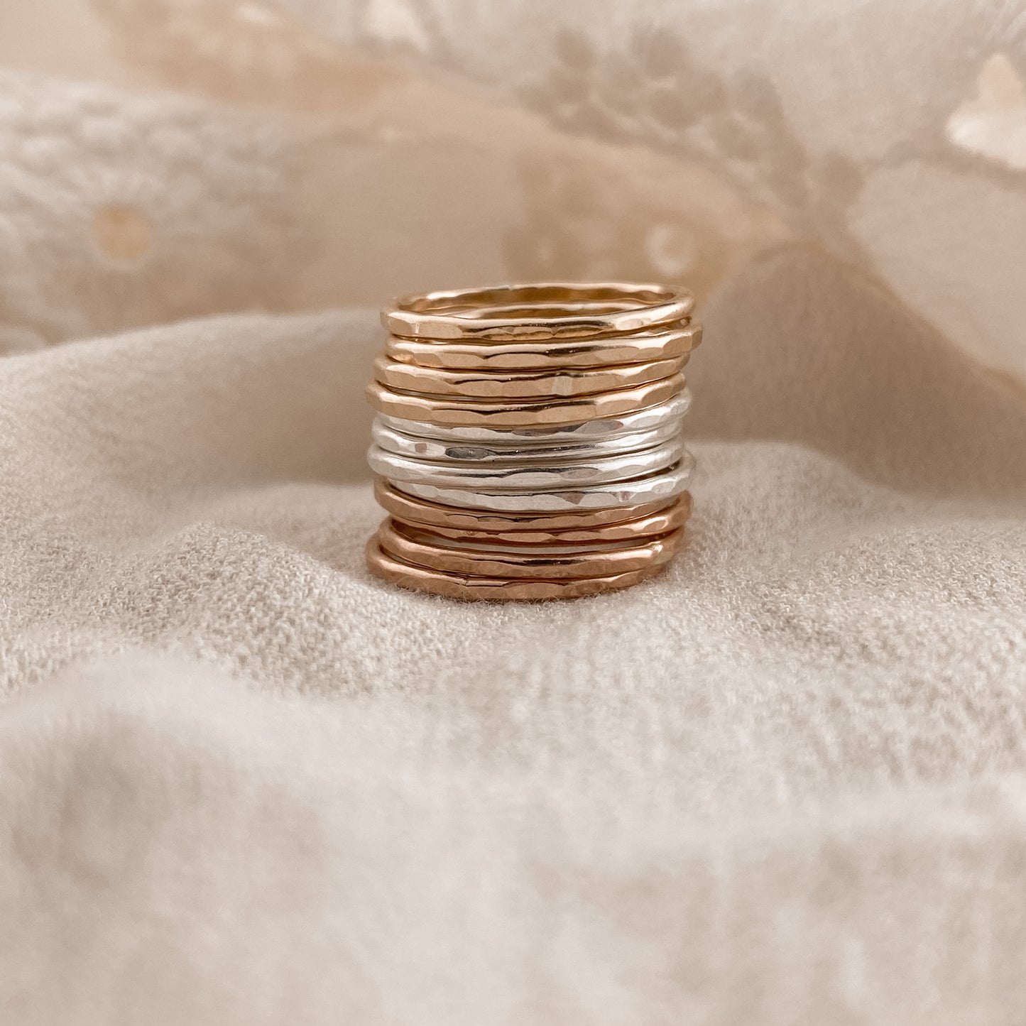 Hammered rings gold + silver