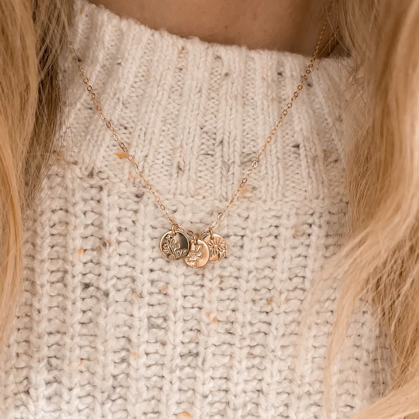 Custom petite birth flower necklace - gold