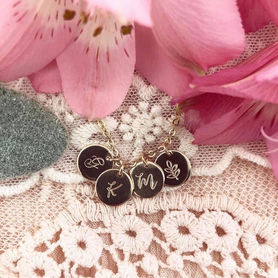 Custom initial disc necklace - gold