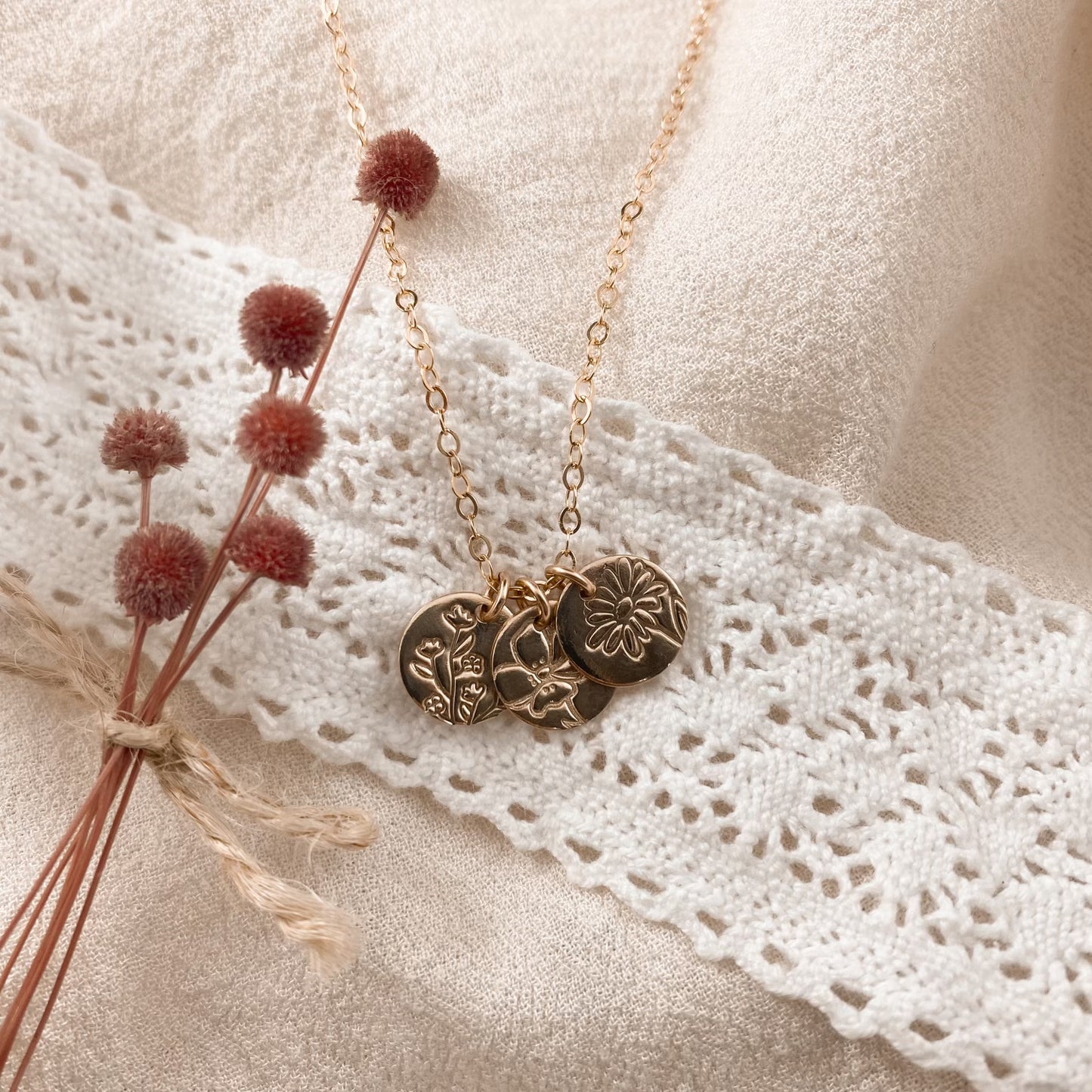 Custom petite birth flower necklace - gold