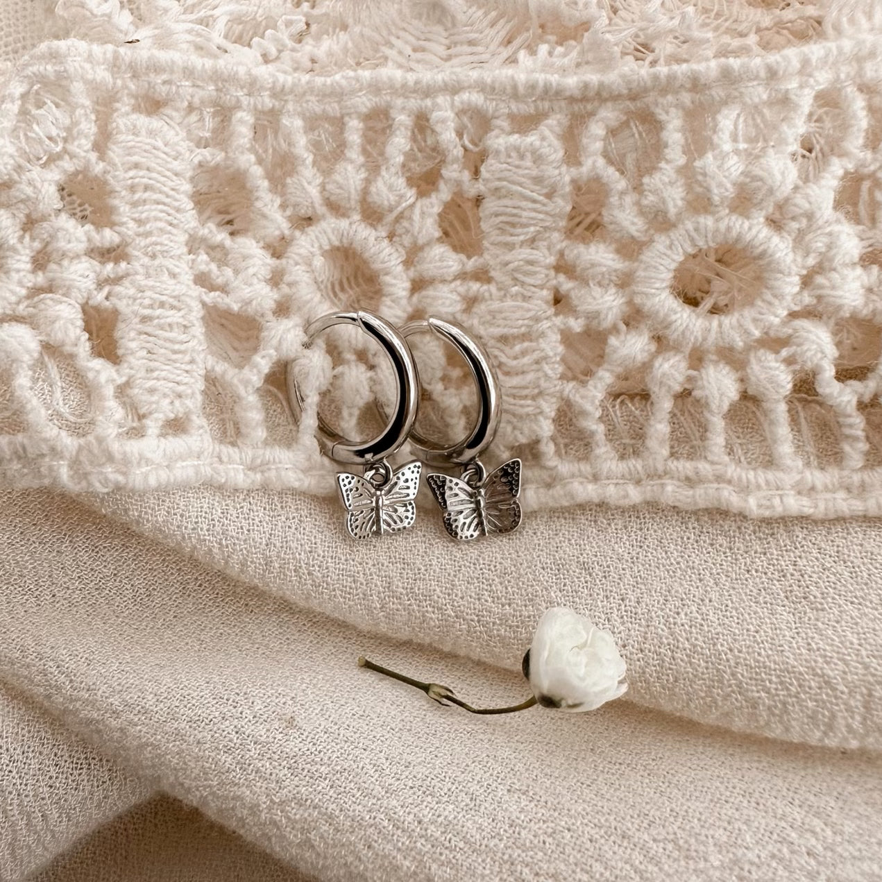 Monarch butterfly hoops - silver