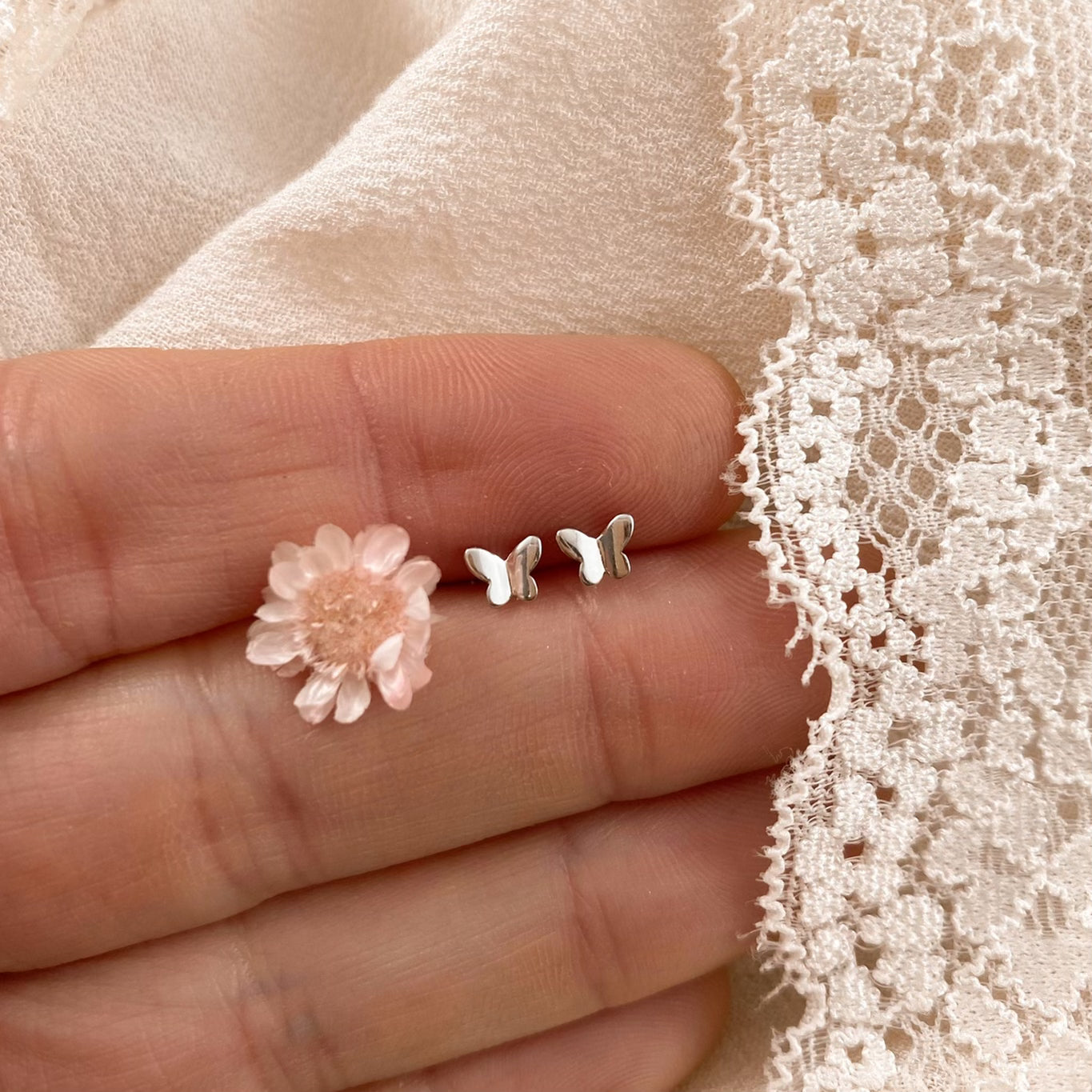 Tiny butterfly studs - silver