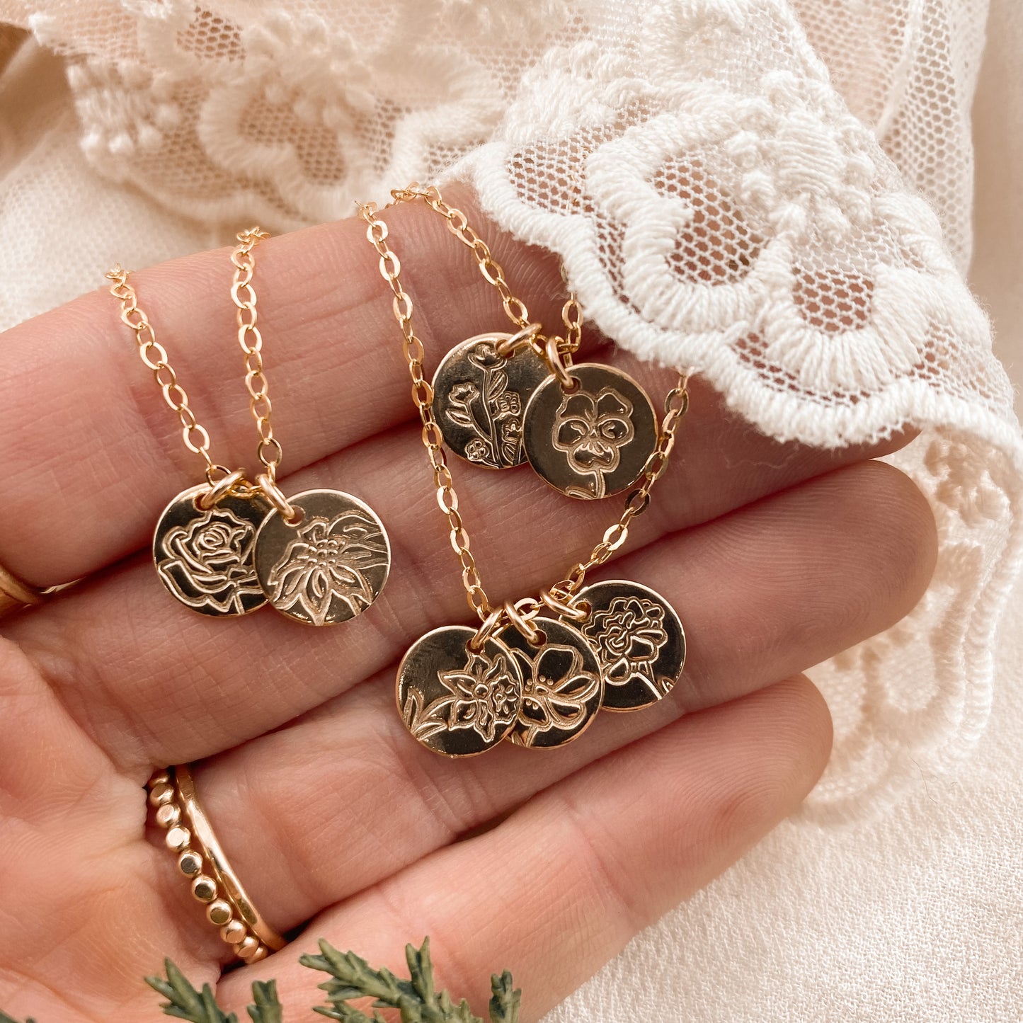 Custom petite birth flower necklace - gold