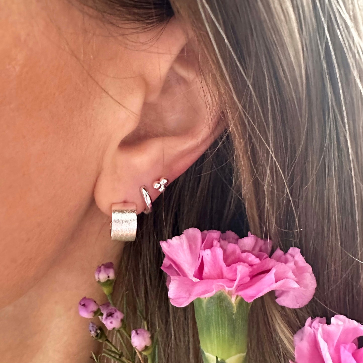 Brushed Silver wide hoops