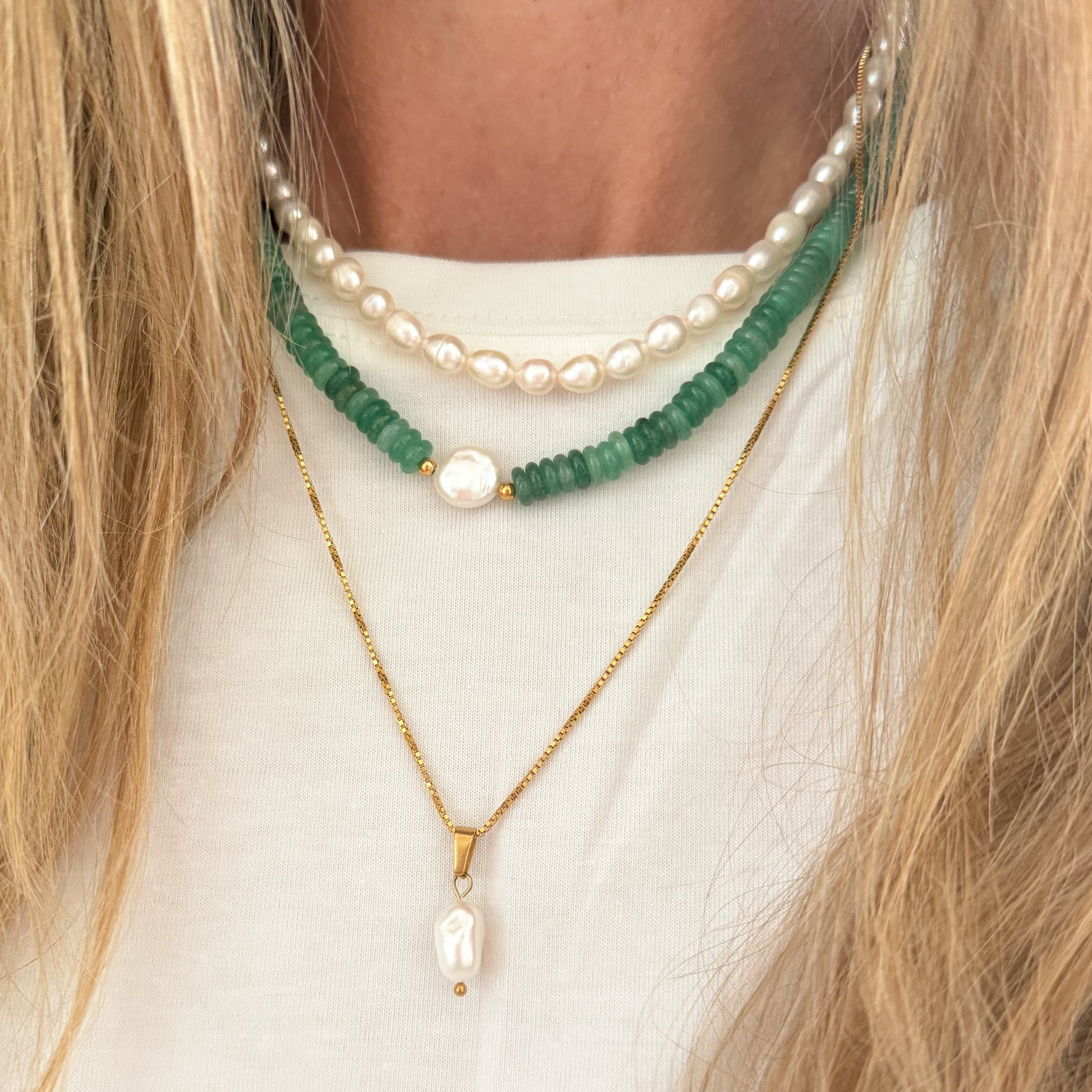 Green stone pearl necklace Lise's Pieces