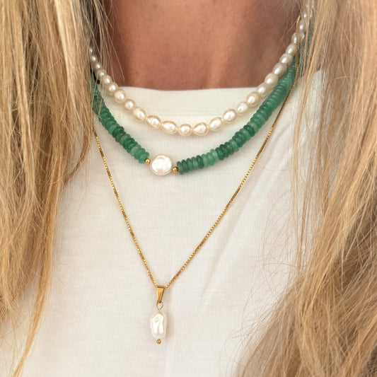 Green stone pearl necklace Lise's Pieces