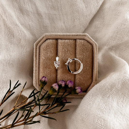 Sterling Crystal Heart Huggies