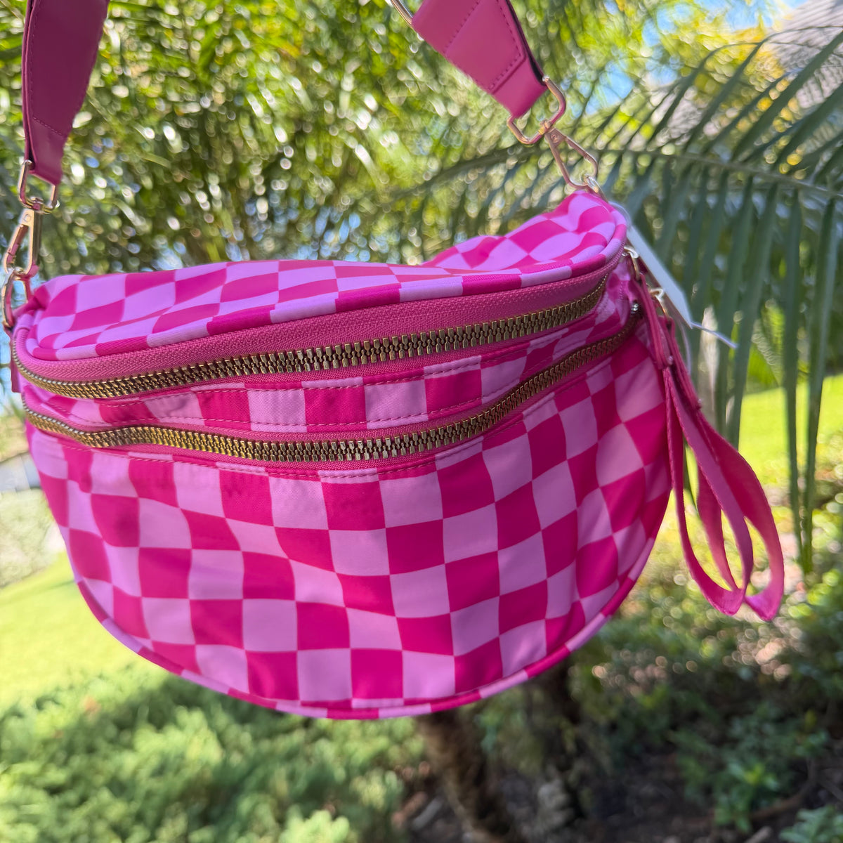 Oversized Crossbody - Double pink Checkered Lise's Pieces
