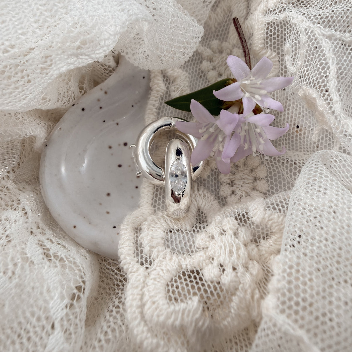Silver solitaire hoop Lise's Pieces