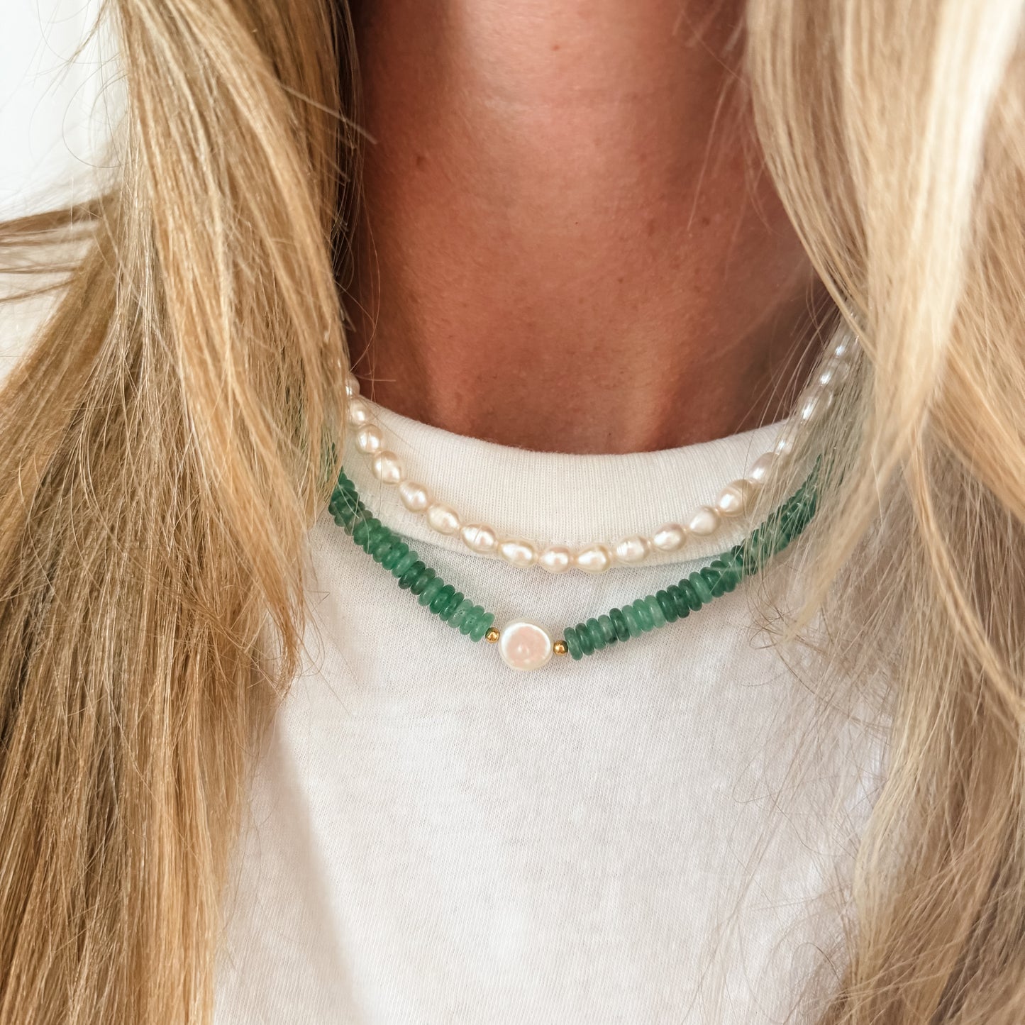 Green stone pearl necklace Lise's Pieces