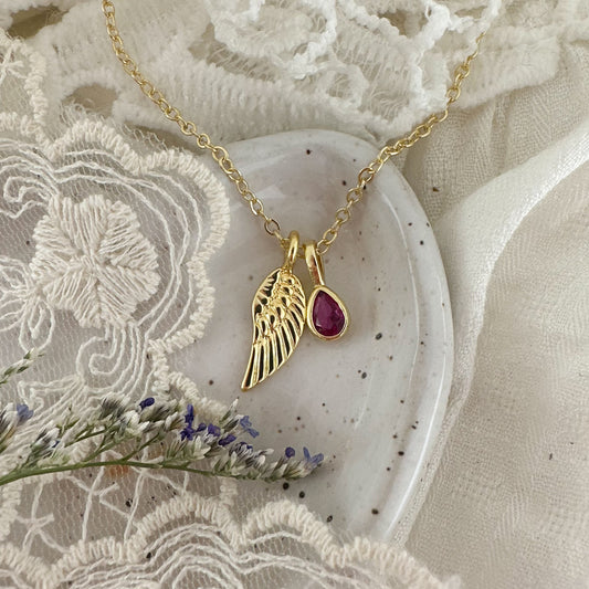 Angel wing + Birthstone