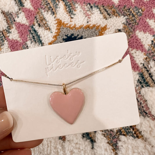 Pink enamel heart necklace