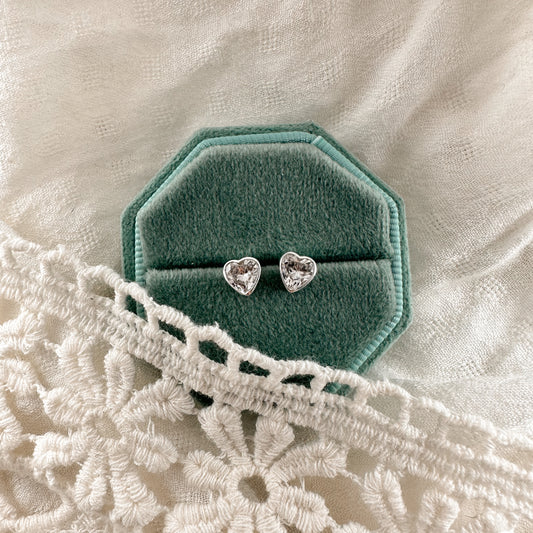 Crystal heart stud - sterling