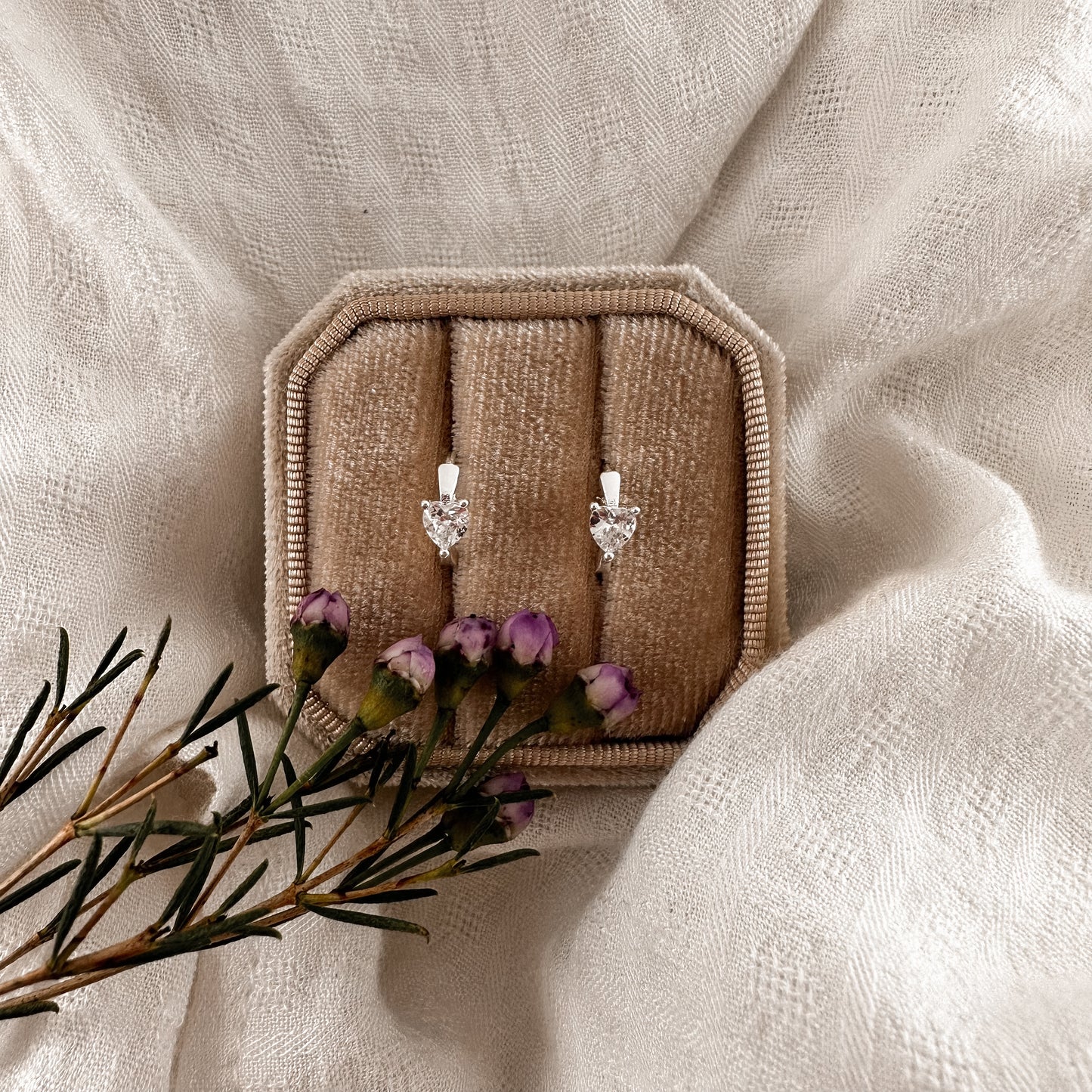 Sterling Crystal Heart Huggies