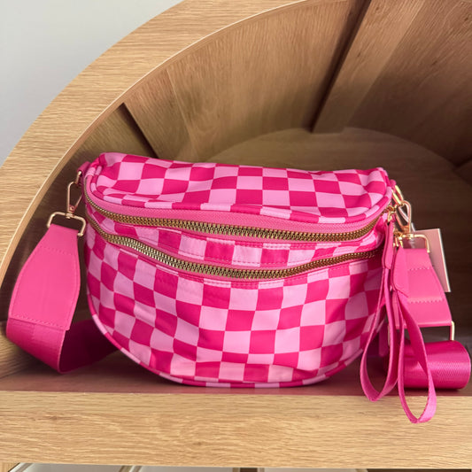 Oversized Crossbody - Double pink Checkered Lise's Pieces
