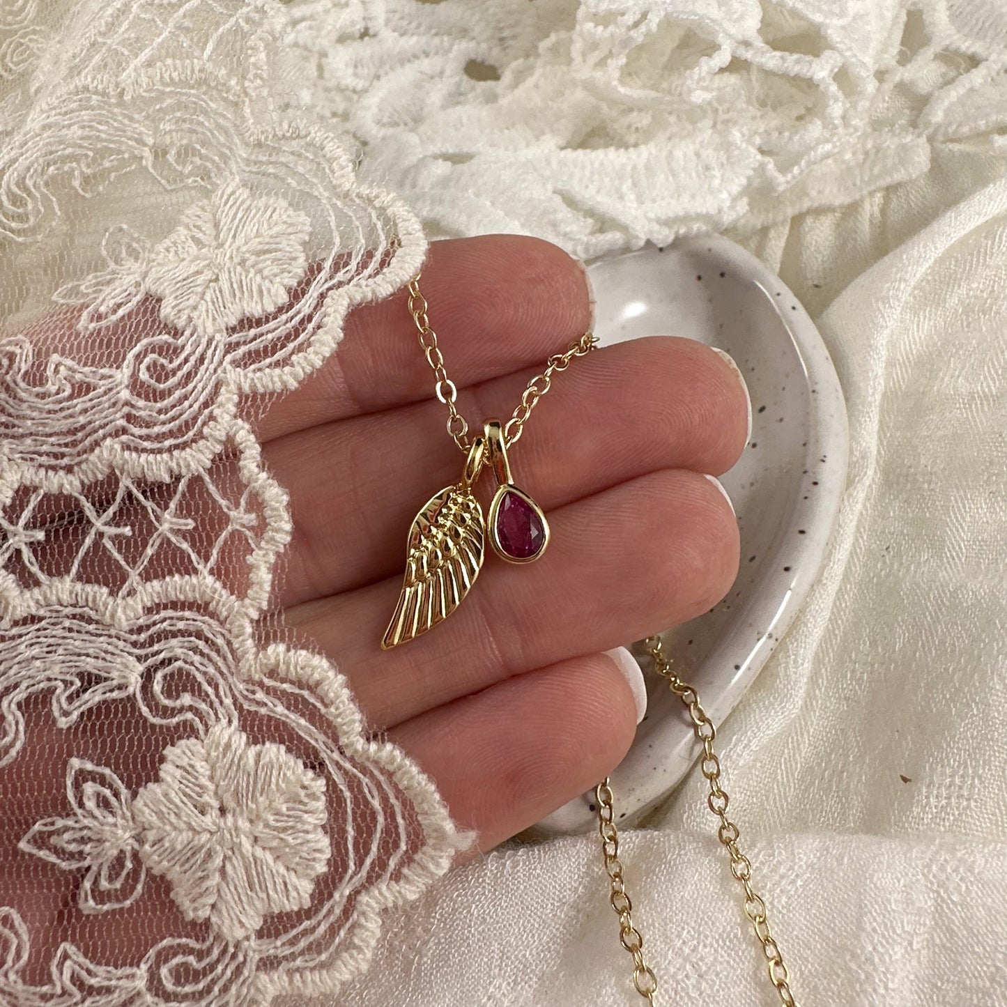 Angel wing + Birthstone