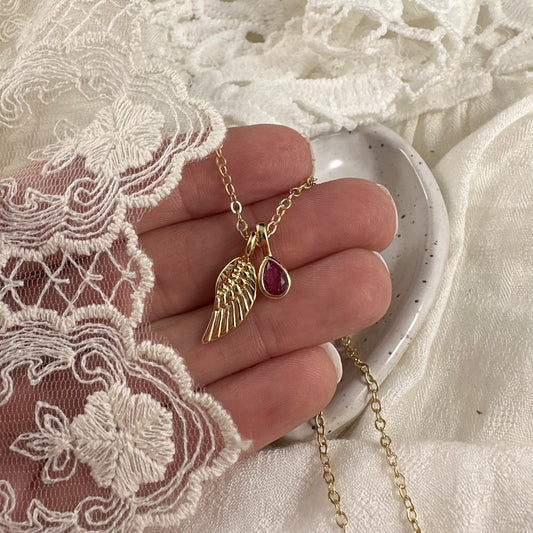 Angel wing + Birthstone