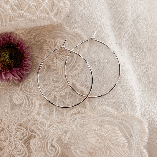 Small hammered hoops - sterling