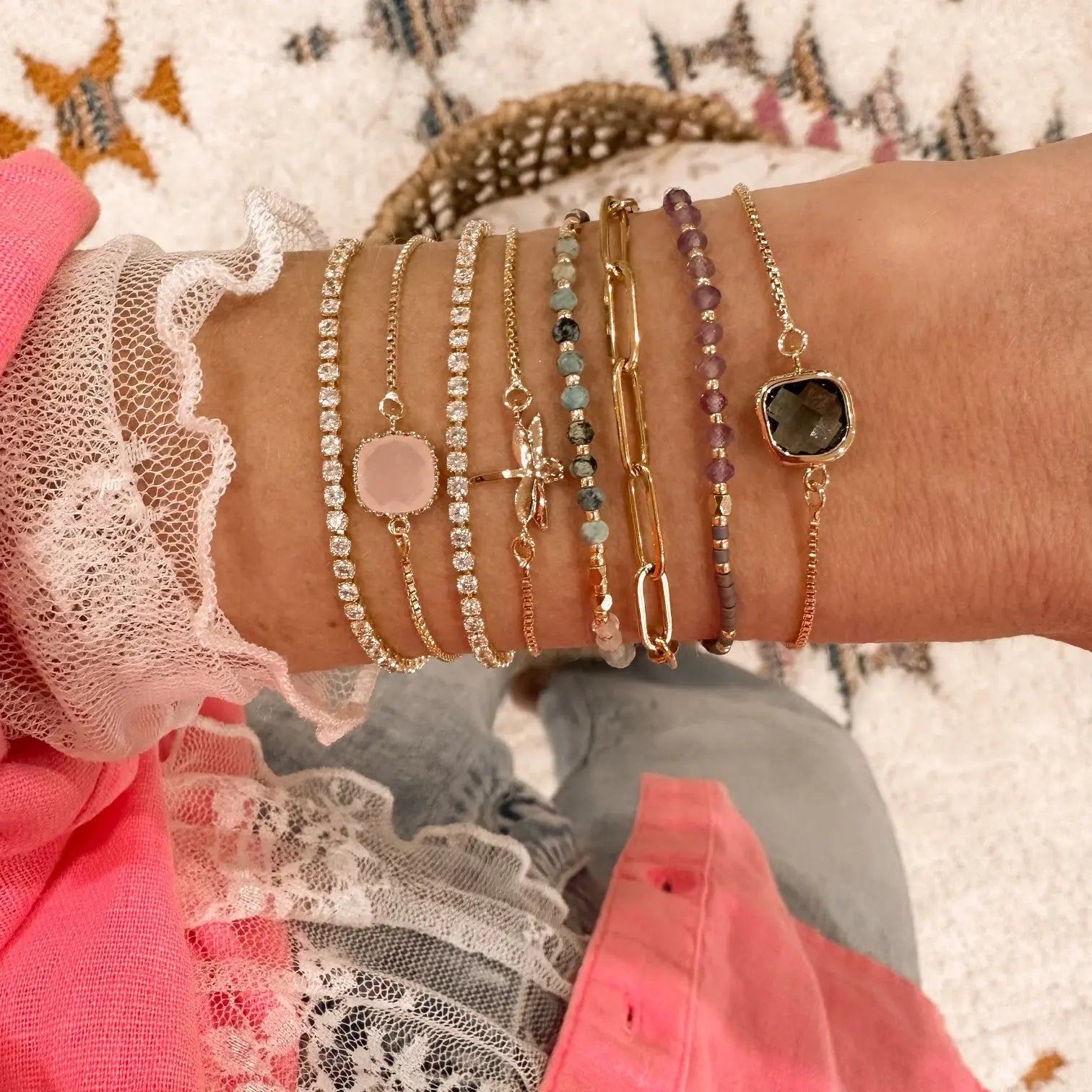 Rhinestone crystal bracelet (single) - gold Lise's Pieces